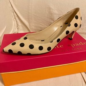 Kate Spade Polka Dot New York Scene Kitten Heels Size 8 Tan/Black